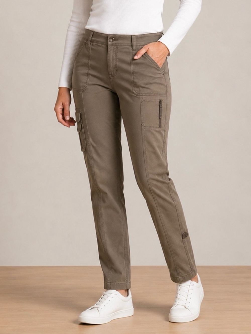 Eddie Bauer Blakely Cargo Pants Size 14 Tall Olive 100% Cotton